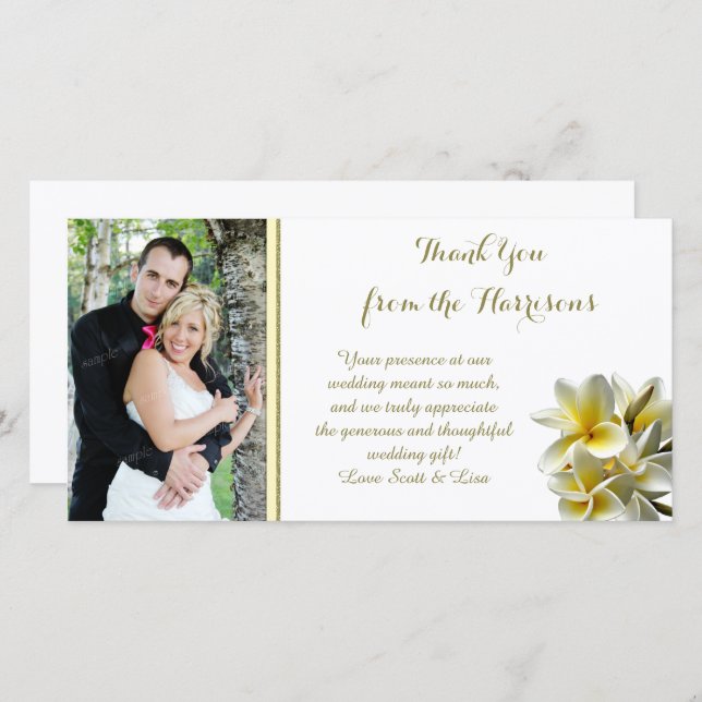 Gult Plumeria Photo Bröllop Tack (Fram/baksida)