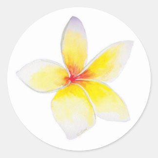 Gult Plumeria Sticker Runt Klistermärke