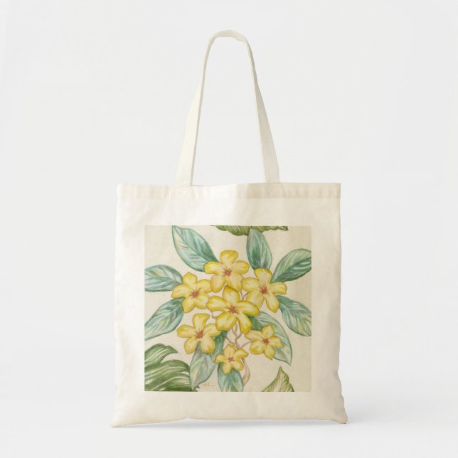 Gult Plumeria tote bag Tygkasse (Framsidan)