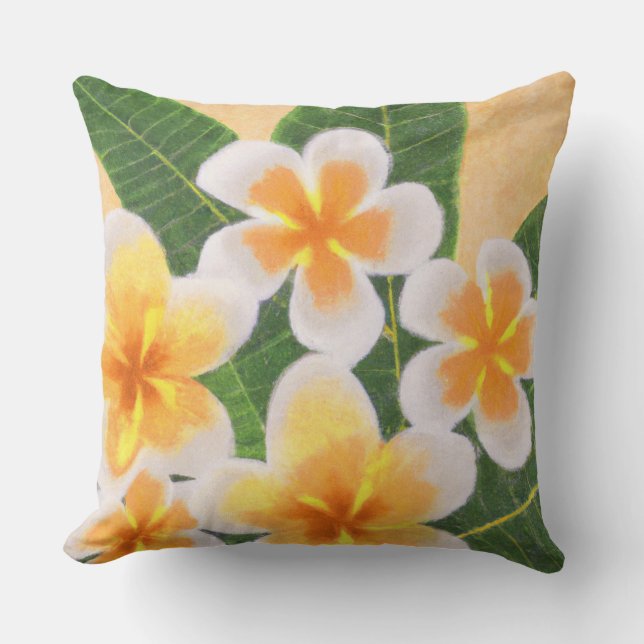 Gult Plumerias dekorativ kudde (Framsida)