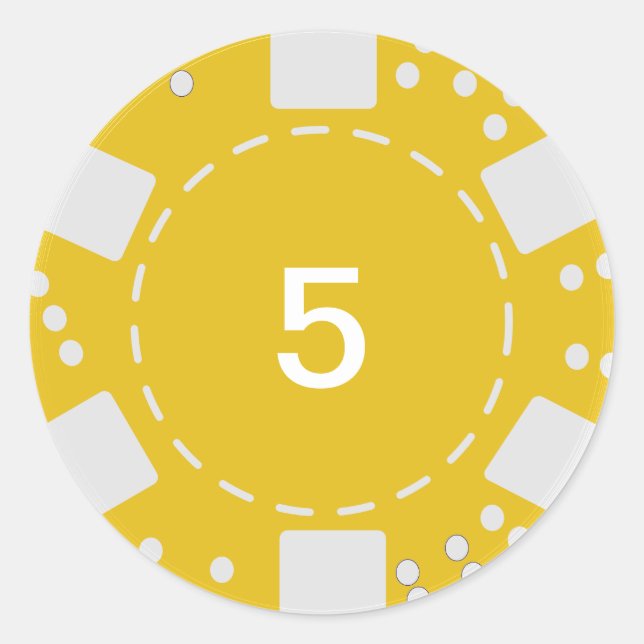 Gult Poker Chip Runt Klistermärke (Framsida)