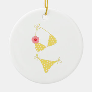 Gult Polka Dot Bikini Julgransprydnad Keramik