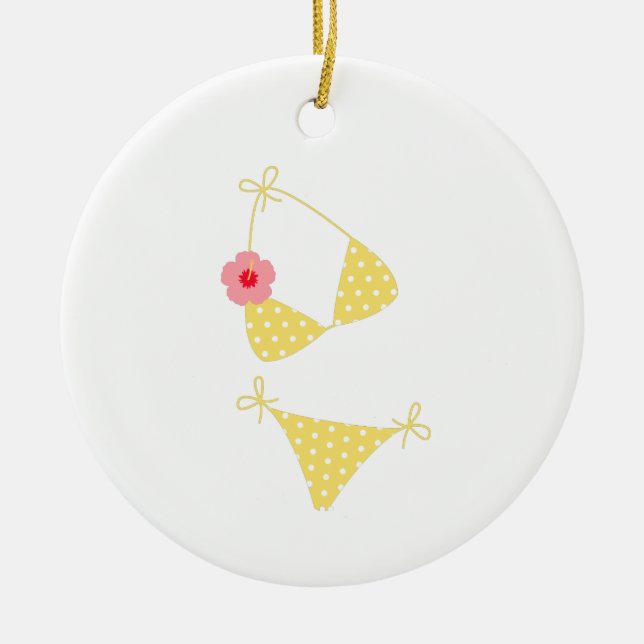 Gult Polka Dot Bikini Julgransprydnad Keramik (Framsidan)