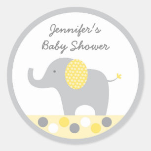 Gult Polka Dot Elephant Baby Shower Runt Klistermärke