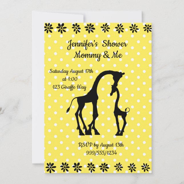 Gult Polka Dot Giraffe Baby Shower-inbjudan Inbjudningar (Framsida)