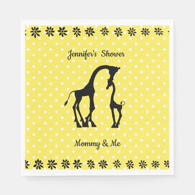 Gult Polka Dot Giraffe Baby Shower Napkins Pappersservett (Framsidan)
