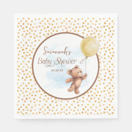 Gult Polka Dot Nalle Balloon Baby Shower Pappersservett
