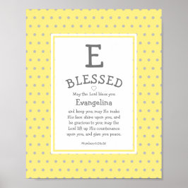 Gult Polka Dot Namn Blessing Nursery Poster