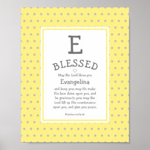 Gult Polka Dot Namn Blessing Nursery Poster