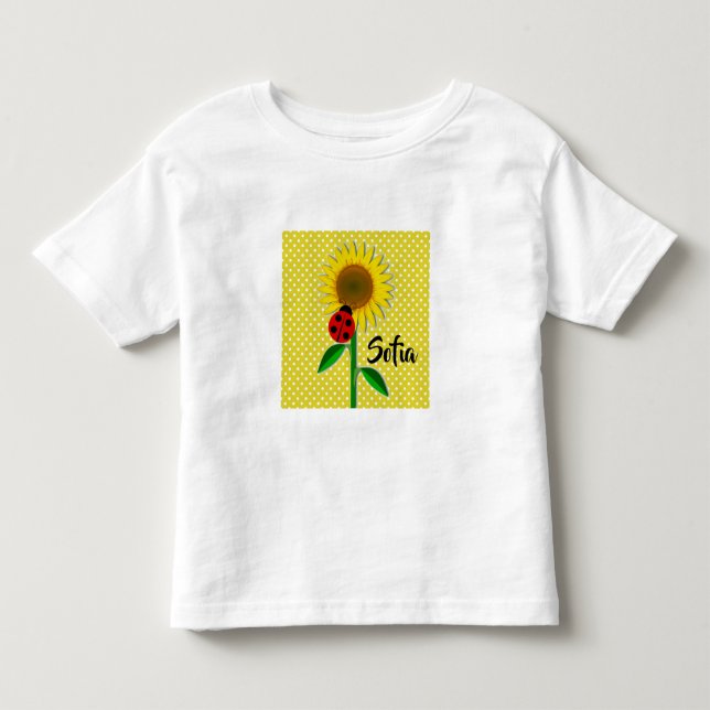 Gult Polka Dot och Sunblommor Flicka T-Shirt (Framsida)