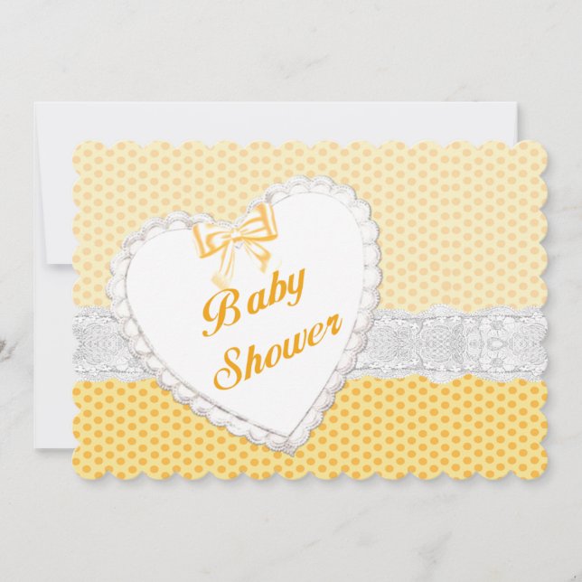 Gult Polka Dot Snöre Heart Baby Shower-inbjudan Inbjudningar (Framsida)