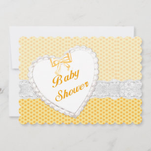 Gult Polka Dot Snöre Heart Baby Shower-inbjudan Inbjudningar