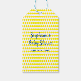Gult Polka dots Blue White Baby Shower Cute 2021 Presentetikett