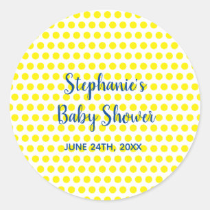 Gult Polka dots Blue White Baby Shower Cute 2021 Runt Klistermärke