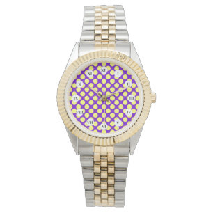 Gult Polka dots med Lila bakgrundslaylor Armbandsur