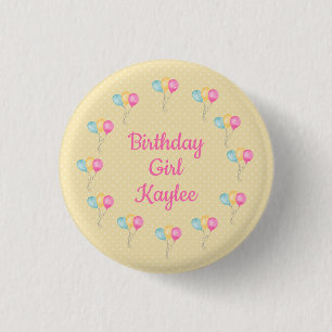 Gult Polka dots och ballonger för dagflickor Knapp