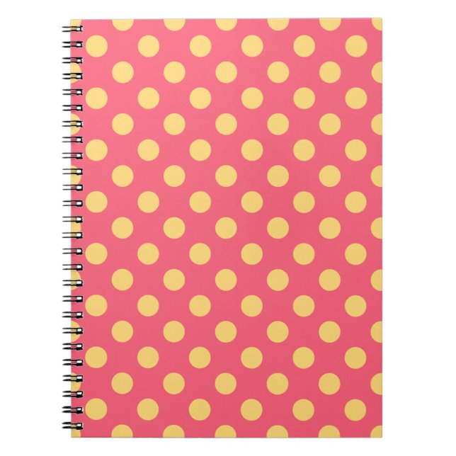 Gult polka dots på korall anteckningsbok (Framsidan)