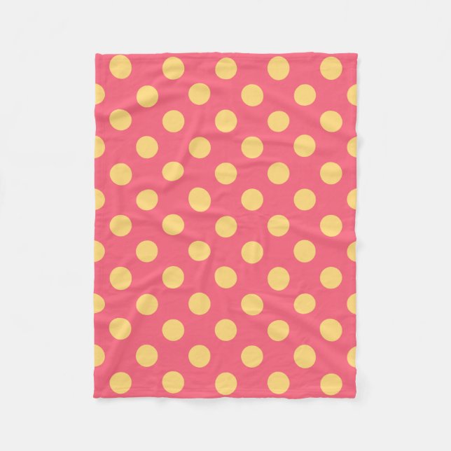 Gult polka dots på korall fleecefilt (Framsidan)