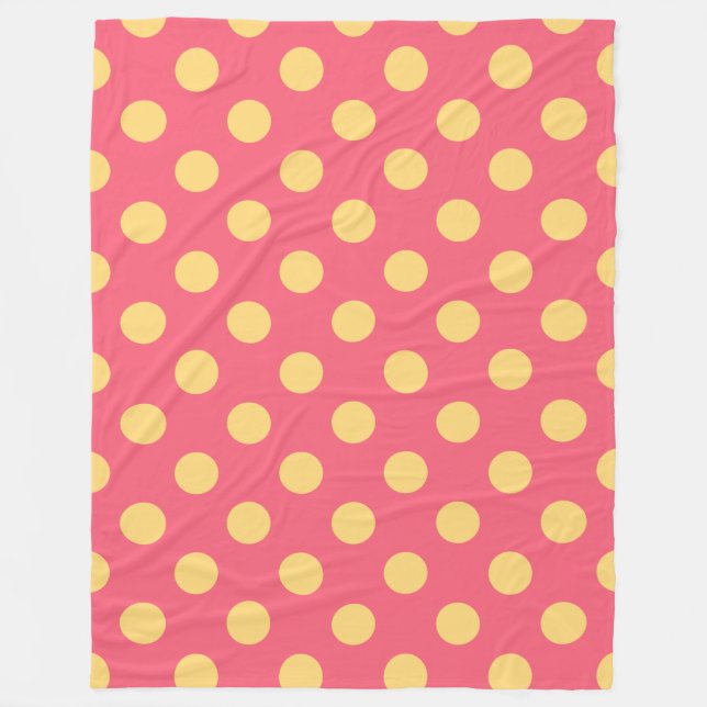 Gult polka dots på korall fleecefilt (Framsidan)