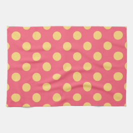 Gult polka dots på korall kökshandduk
