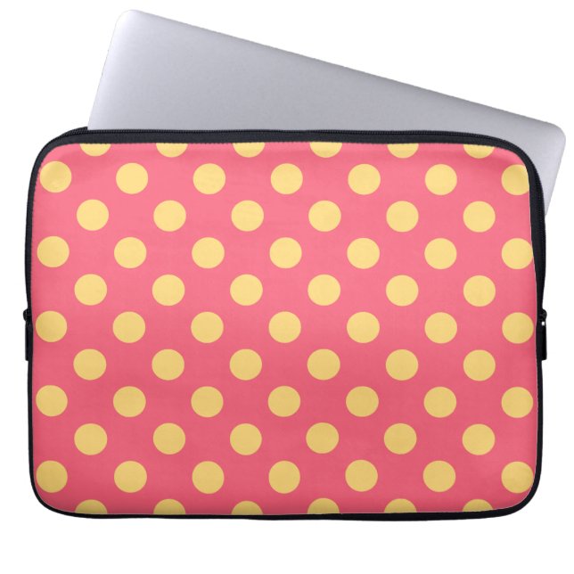 Gult polka dots på korall laptop fodral (Framsidan)