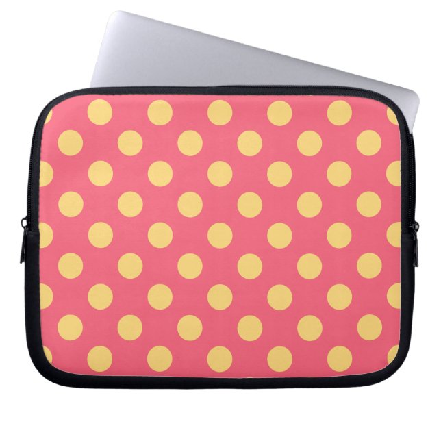 Gult polka dots på korall laptop fodral (Framsidan)