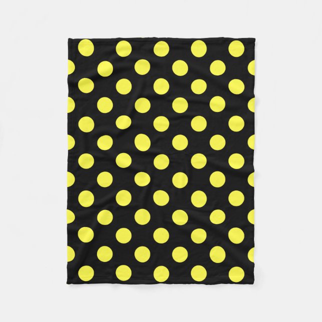 Gult polka dots på svart baksida fleecefilt (Framsidan)