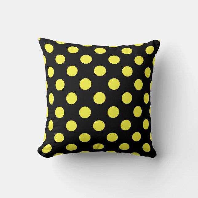 Gult polka dots på svart baksida kudde (Framsida)