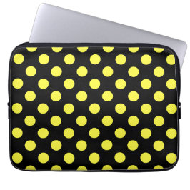 Gult polka dots på svart baksida laptop fodral