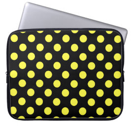 Gult polka dots på svart baksida laptop sleeve