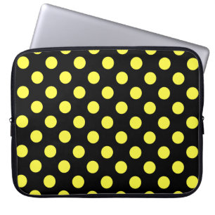 Gult polka dots på svart baksida laptop sleeve