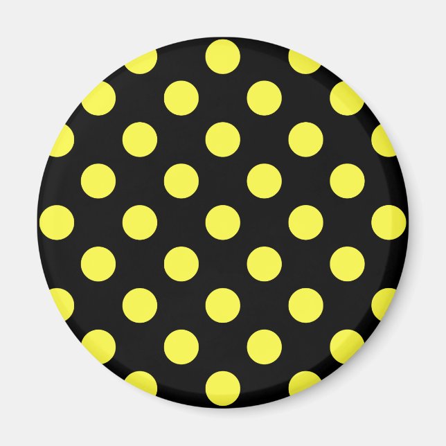 Gult polka dots på svart baksida magnet (Framsidan)