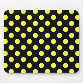 Gult polka dots på svart baksida musmatta