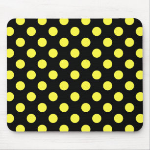 Gult polka dots på svart baksida musmatta