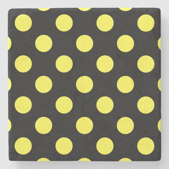 Gult polka dots på svart baksida stenunderlägg (Framsidan)