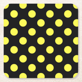 Gult polka dots på svart baksida underlägg papper kvadrat