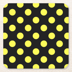Gult polka dots på svart baksida underlägg papper kvadrat