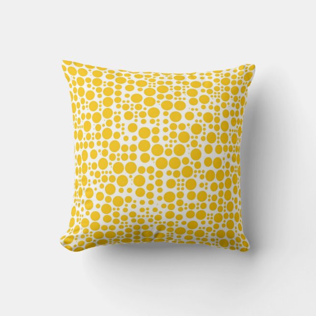 Gult Polka dots på vit bakgrund Kudde (Framsida)