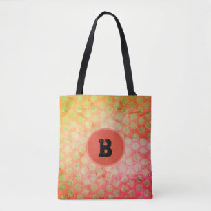 Gult Polka dots, rött och grönt med monogram Tygkasse