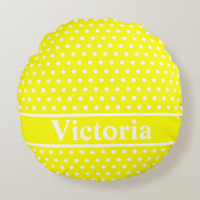 Gult Polka dots Rund Kudde (Framsidan)