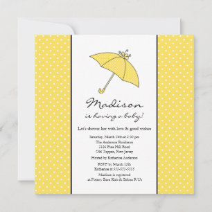 Gult Polka dots Umbrella Baby Shower Inbjudningar
