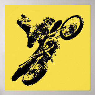 Gult Pop Art Motocross Motorcyle Sport Poster