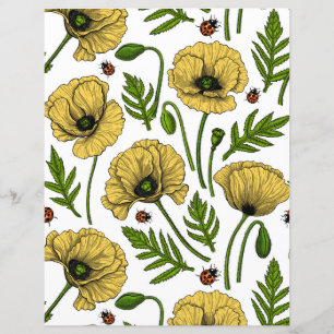 Gult poppies och ladybuggar