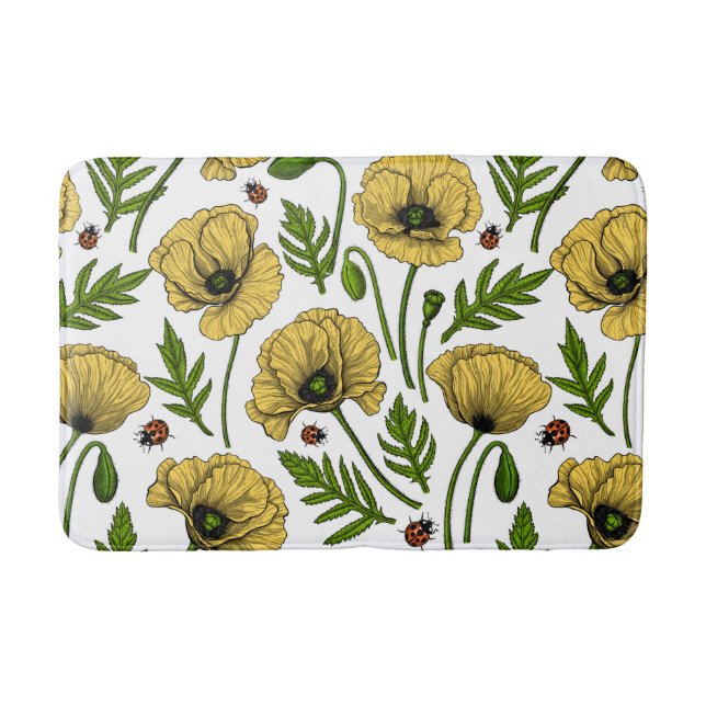 Gult poppies och ladybuggar badrumsmatta (Framsidan)