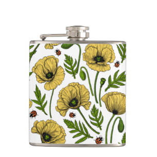 Gult poppies och ladybuggar fickplunta