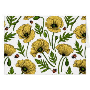 Gult poppies och ladybuggar hälsningskort