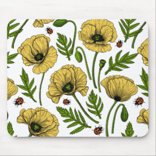 Gult poppies och ladybuggar musmatta