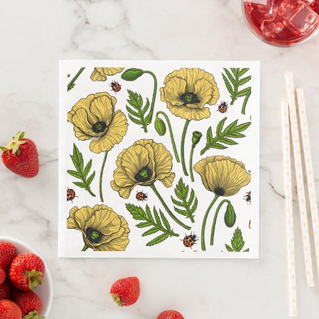 Gult poppies och ladybuggar pappersservett (Insitu)