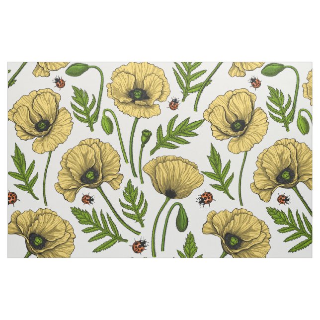 Gult poppies och ladybuggar tyg (Fat Quarter)
