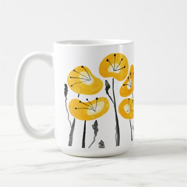 Gult Poppies Watercolor Flowers God Tea och Kaffemugg (Vänster)